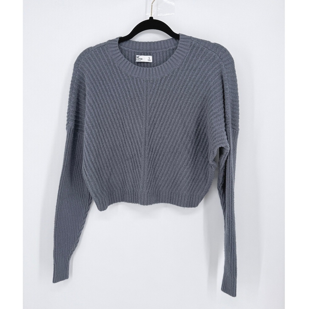 Hollister Womens Y2K Cropped Preppy Ribbed Sweater Gray Indi Sleaze Scene Size S